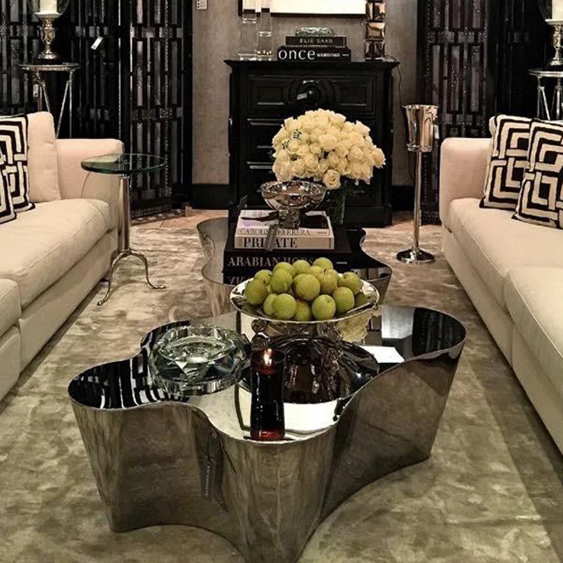Silver Irregular Tea Table Hotel Lobby Reception Area Minimalist Living Room Metal Tea Table