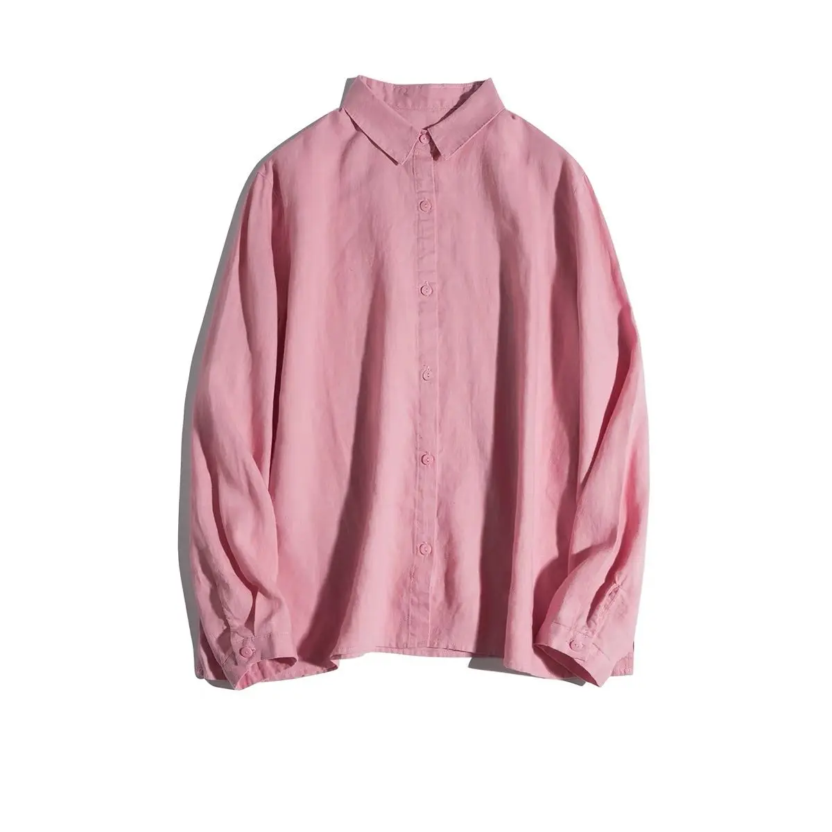 Lâche coton lin Long Sve irt col carré artistique basique Sle trajet femmes haut printemps automne nouveauté