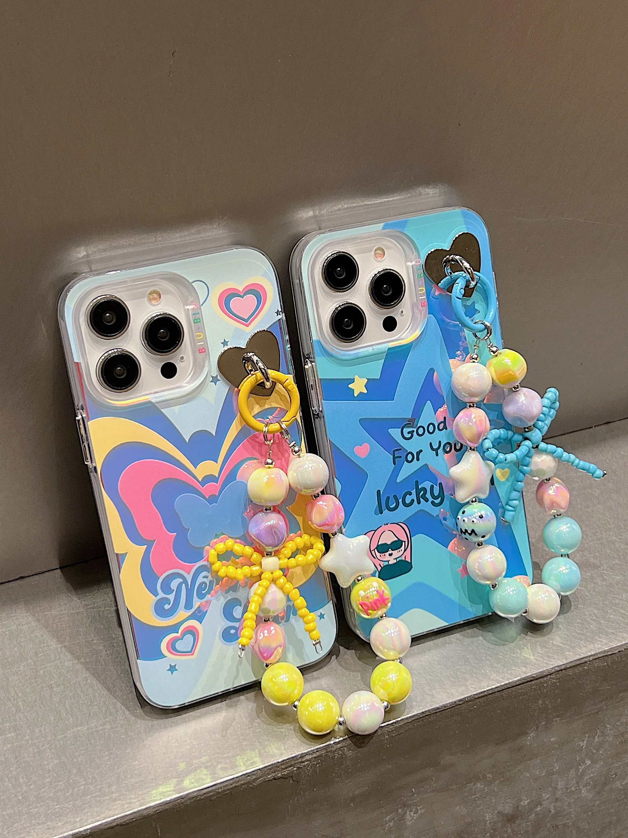 

INS Gradient Phone Case for Iphone 13 14 15 Pro Max Macarons Color Butterfly Five-Pointed Star Pattern Full Coverage Phone Cover