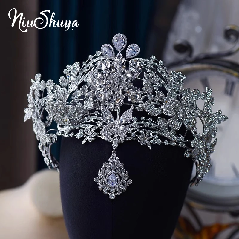 

NiuShuya New Wedding Hair Crown Handmade Luxury Headwear Bridal Dress Forehead Pendent Tiaras Accessories