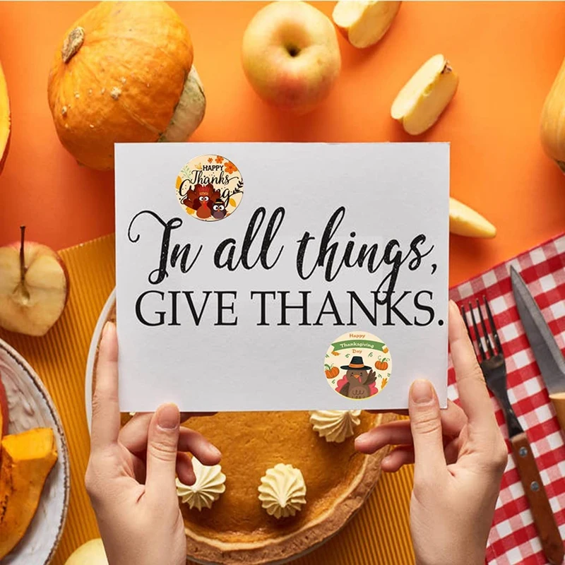 1000Pcs 1 Inch 8 Pattern Thanksgiving Day Stickers Roll Turkey Stickers For Thanksgiving Party Favors Supplies