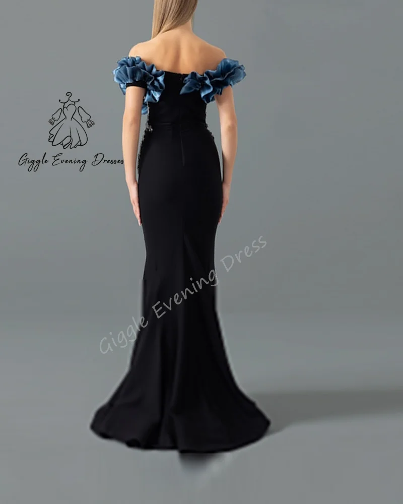 Giggle Customized Off The Shoulder Pleat Tulle Irregularly Satin Prom Dresses Beaded Mermaid Floor-Length Evening Dress
