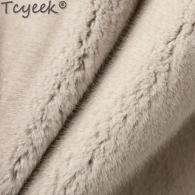 Tcyeek-Manteau en fourrure véritable pour femme, col montant, veste en vison entier, style court, naturel, mode féminine, hiver