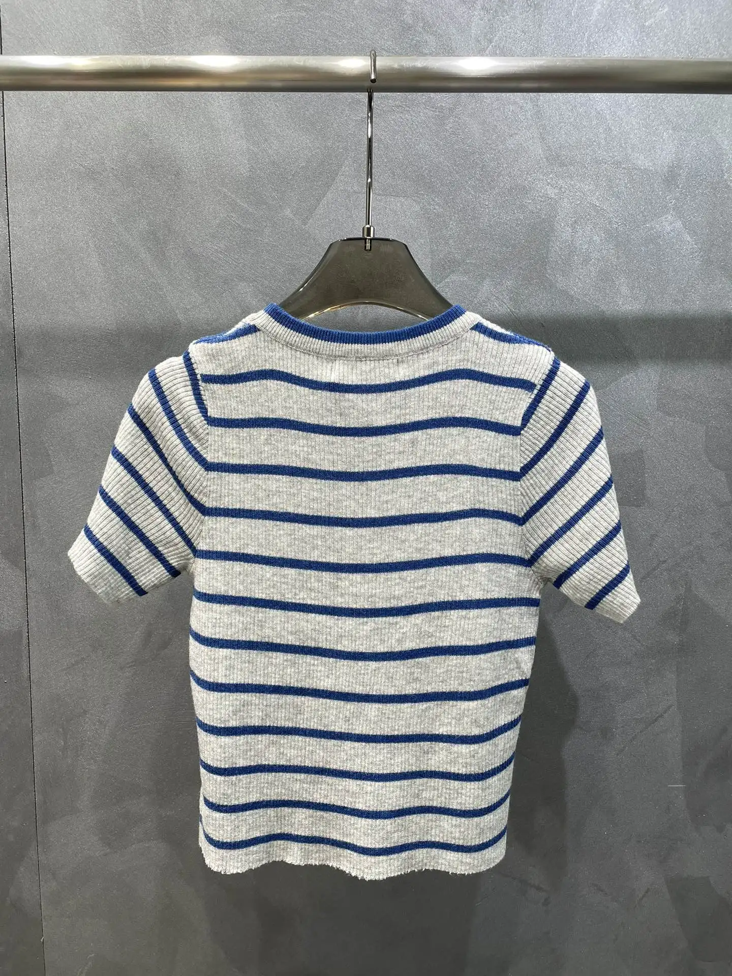 

2024 Summer New Striped Knitted Short sleeved Top Girlish style sweet sexy fashion Versatile Light luxury grace Age reduction