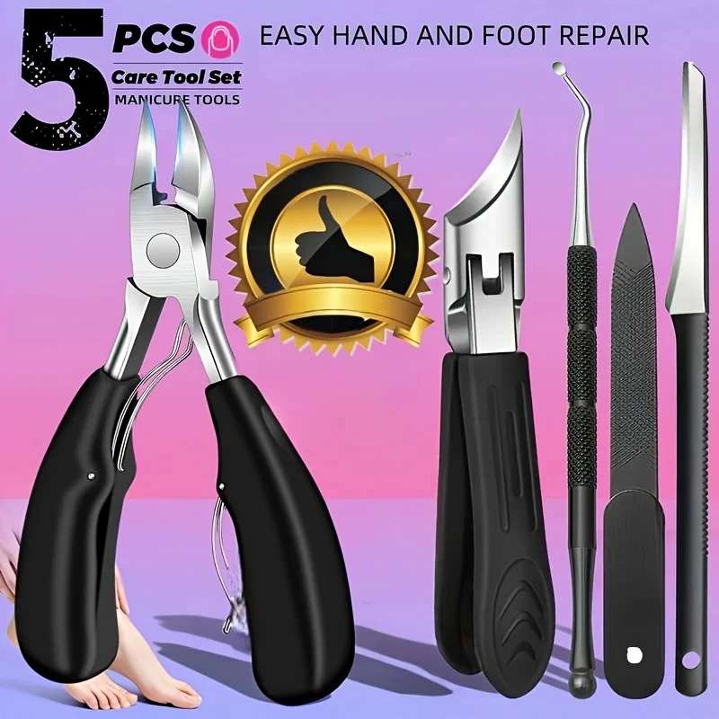 5Pcs Professional Ingrown & Thick Toenail Kit - Stainless Steel Foot Care for Men, Women & Seniors