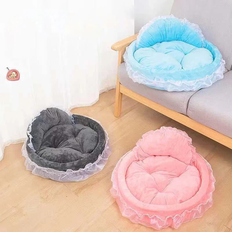 Cute Bow Lace Dog Bed Small Puppy Mattresses Sleeping Mat On The Floor Warm Mat Detachable Pet Dog Basket Pet Beds Furnitures