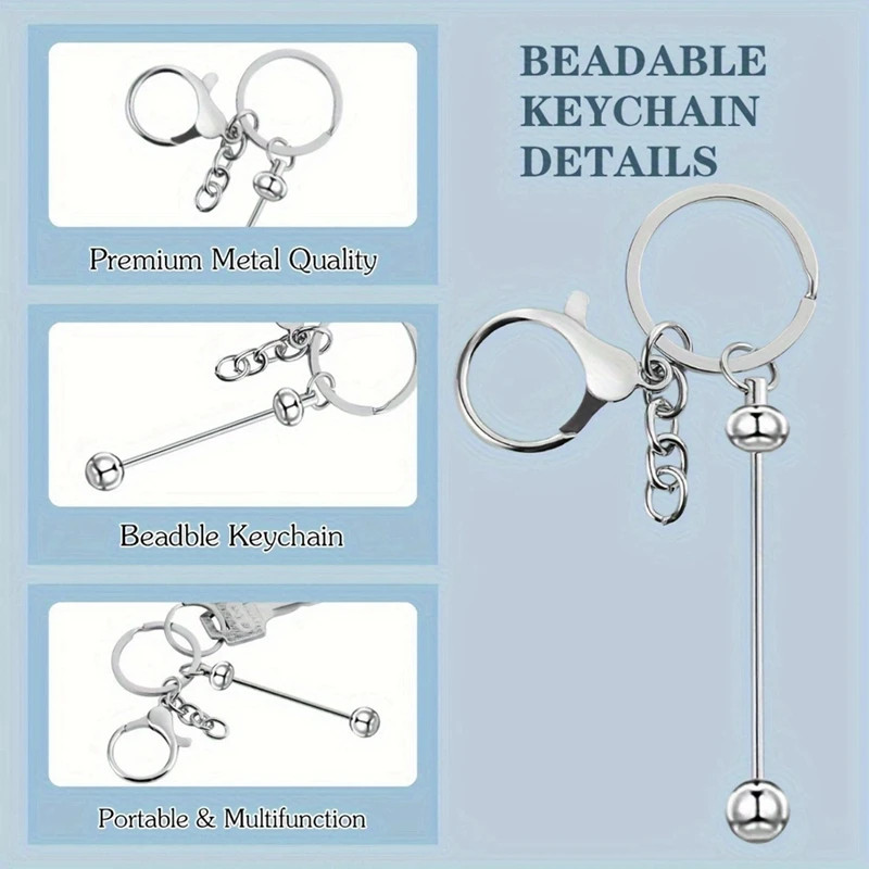 40Pcs Beadable Keychain Bars,Metal Beaded Keychain Blank Keychains Key Chain Charms Making Accessories For Craft DIY