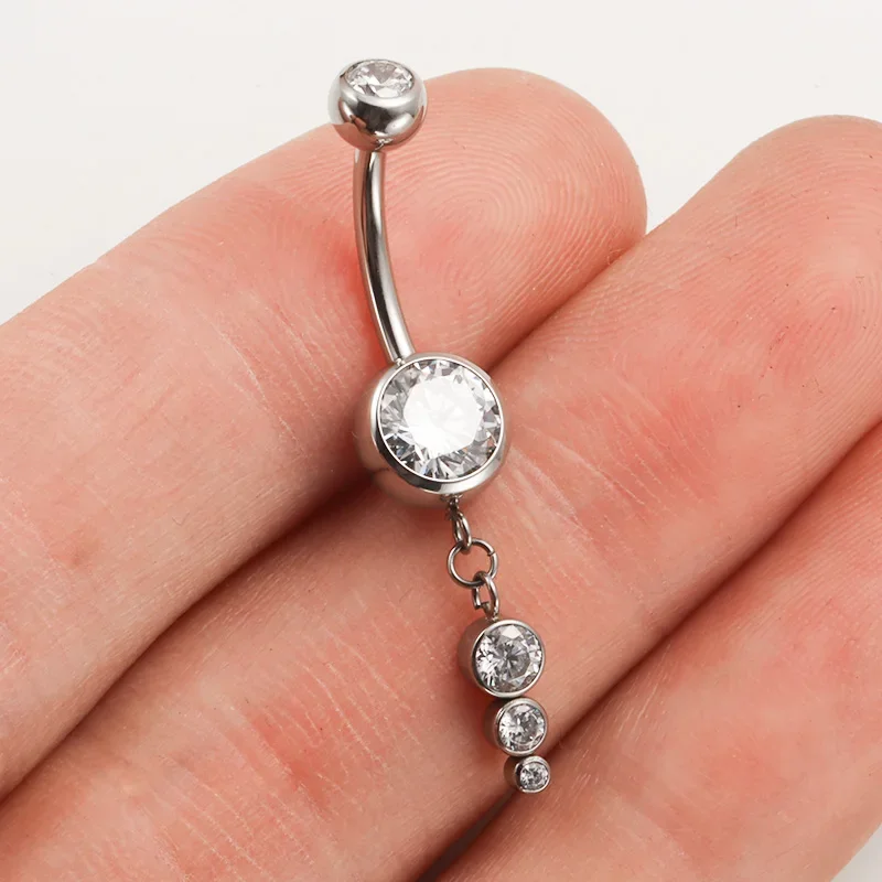 ASTM F136 Titanium Sexy CZ Gems Dangle Belly Button Ring Cubic Zirconia 14G 10mm Drop Pendant Navel Nail Body Piercing Jewelry