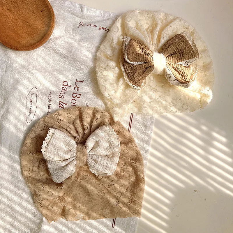 Lace Turban Cap Baby Bow Indian Hat Bowknot Headscarf Spring