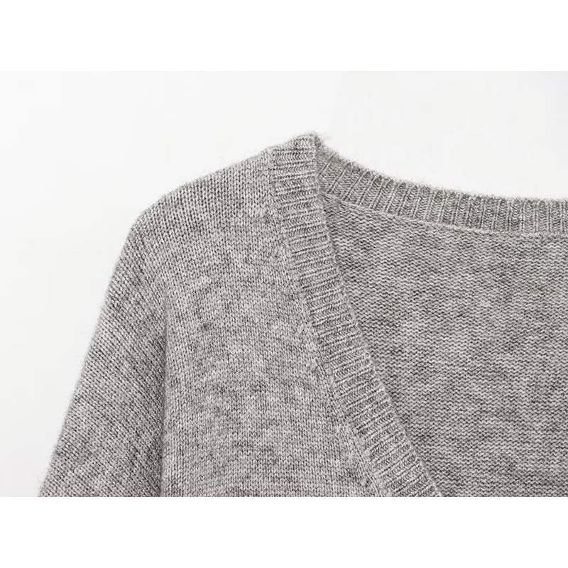 جديد سترة المرأة خريف 2025 موضة مطاطا محبوك فضفاض الخامس الرقبة أنيقة الدافئة الخريف المرأة سترة الشباب البلوز #5