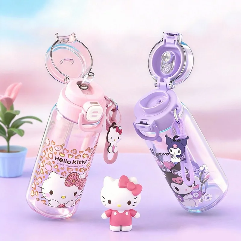 X&W Sanrio Kids' Water Bottle Cartoon Kuromi Space Cup with Pop-up Lid＆Strap Leak-proof Straw Mug Portable Sports/Fitness Cups