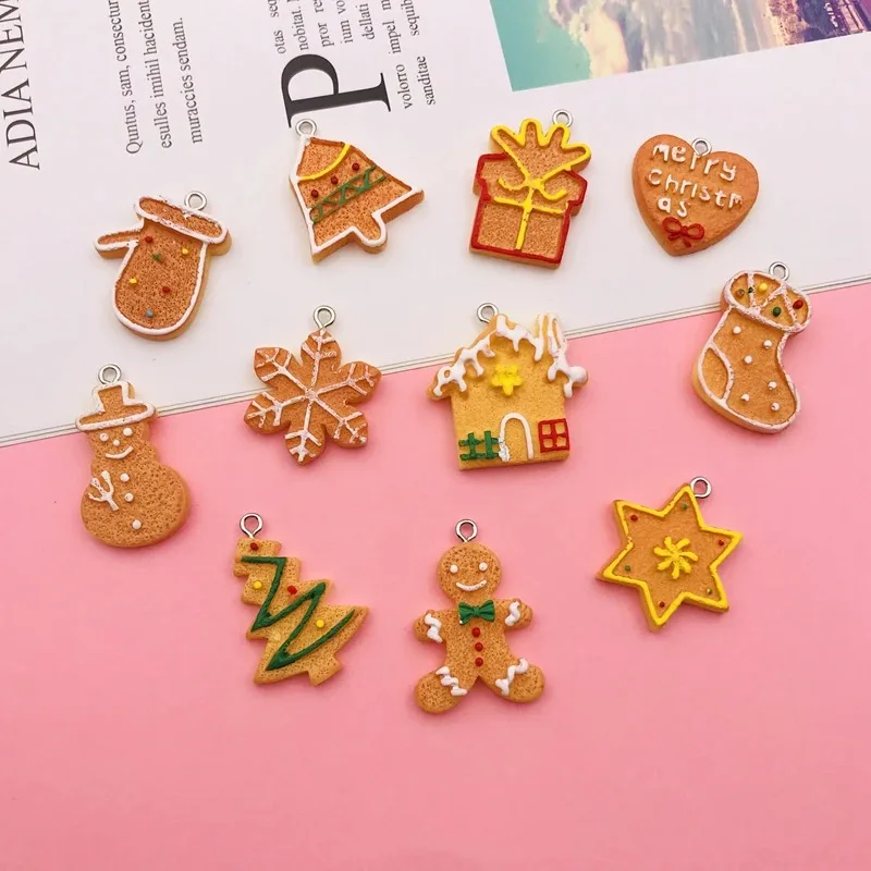 10 Stück Bestseller Harz-Kawaii-Weihnachtsplätzchen-Anhänger für Schlüsselanhänger, Ohrringe, Scrapbooking, DIY-Basteln, Halsketten