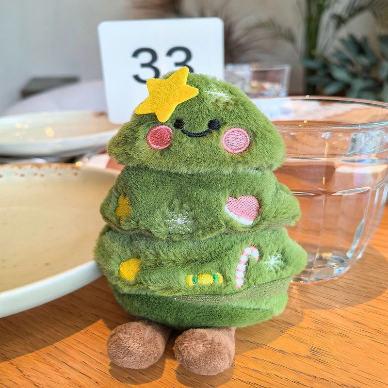 Novo dos desenhos animados adorável árvore de natal chaveiro de pelúcia engraçado bonito boneca do feriado meninas saco decoração pingente presentes de natal das crianças