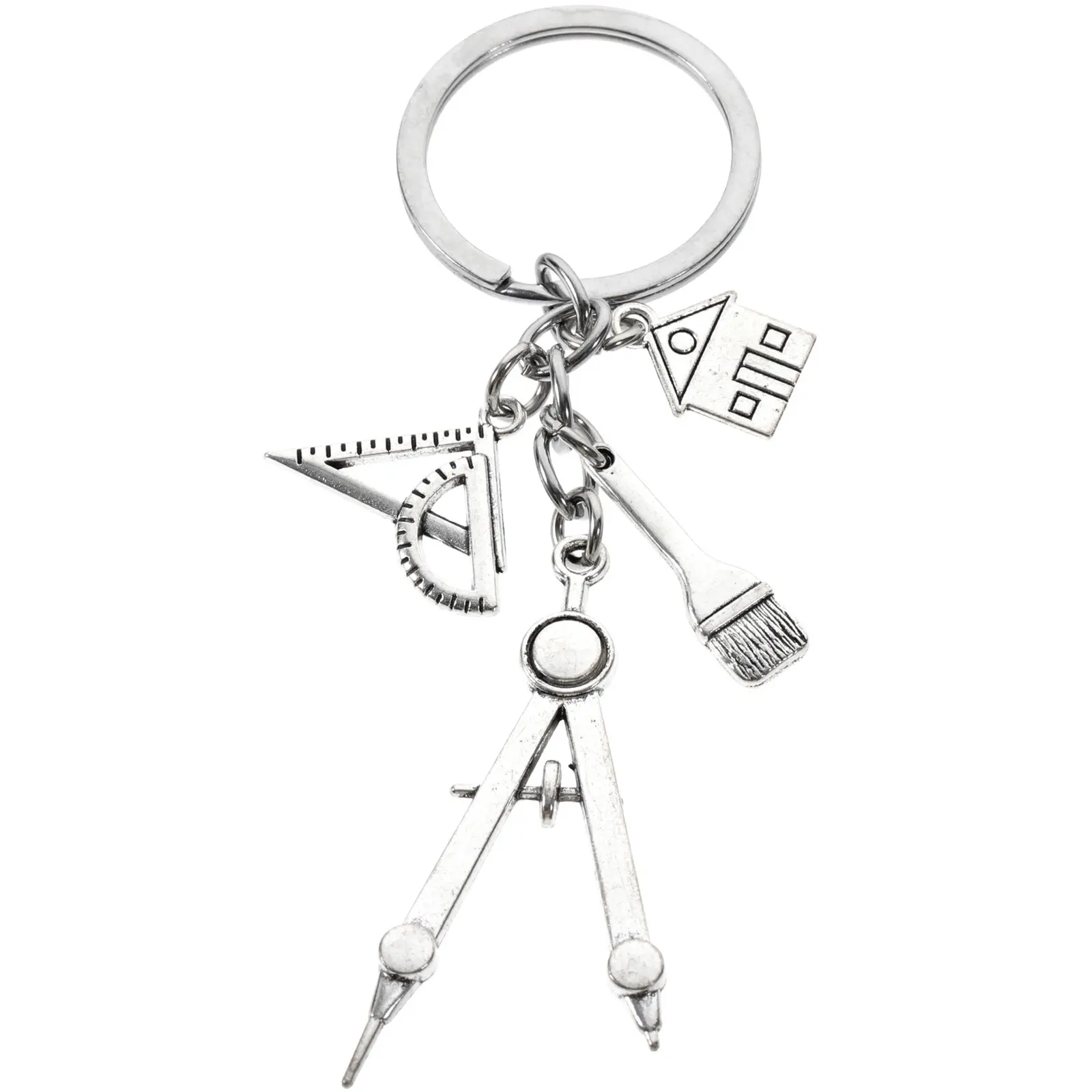 Architect Keychain Decorative Bag Charm Pendant Creative Backpack Purse Handbag Charm Geometry Ruler Compass Brush Engineer