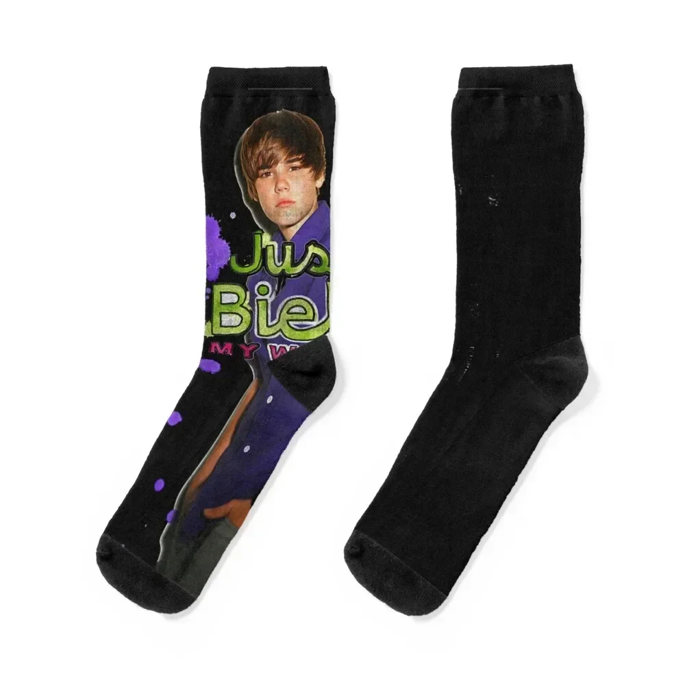 

Official Justin Bieber My World 2.0 White Socks bright garter Heating sock Non-slip designer brand Socks Girl Men's