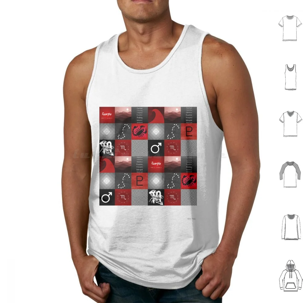 Scorpio Horoscope Patchwork Tank Tops Print Cotton Scorpio Scorpion Birthday Horoscope October November Astrology Red