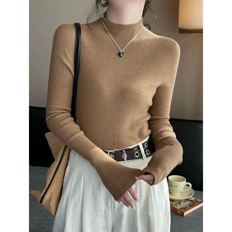 Maglieria semi-dolcevole da donna nuova elegante maglione a maniche lunghe autunno e inverno camicia interna casual con fondo