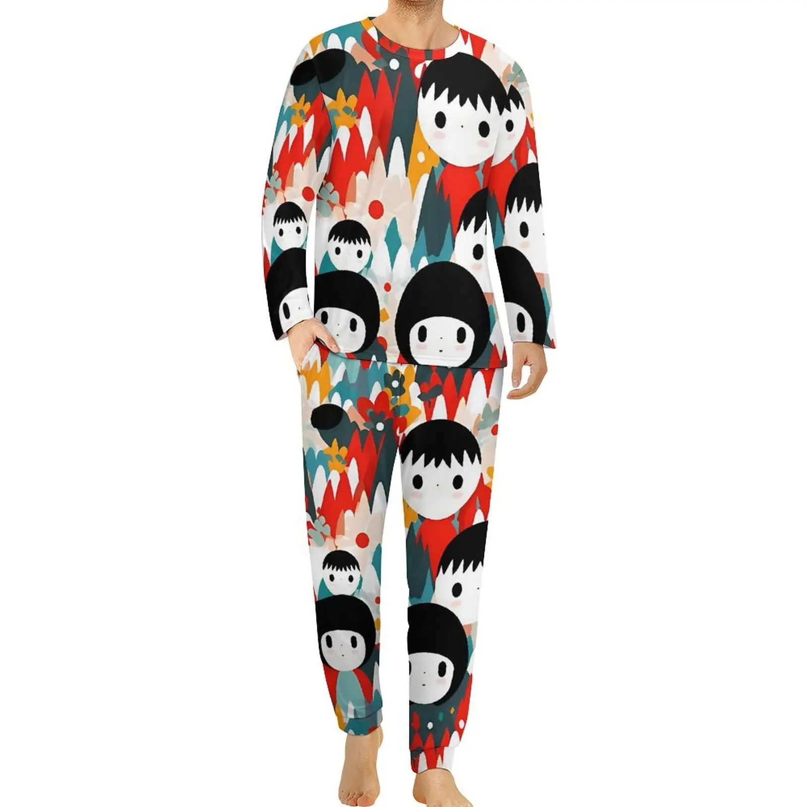 Japanese Dolls Pajamas Autumn 2 Pieces Kaleidoscope Dreams Romantic Pajama Sets Man Long-Sleeve Room Custom Nightwear 4XL 5XL