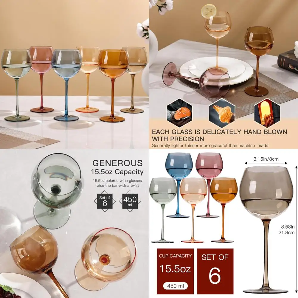 

Набор из 6 красочных бокалов для вина ручной выдувки, 15 унций, бокалов для красного и белого вина, подарочная хрустальная посуда