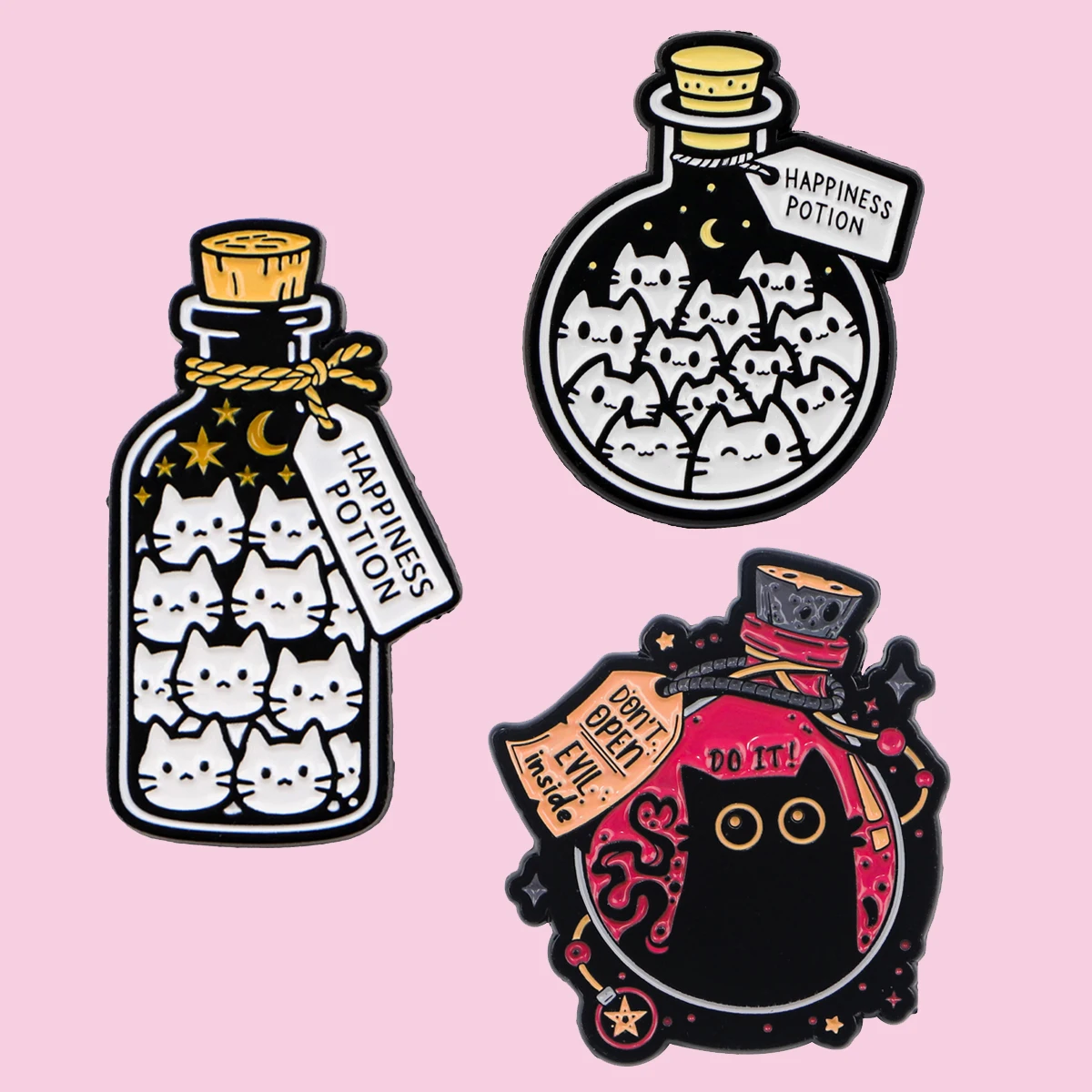 زجاجة القطط المينا دبابيس جرعة السعادة بروش معدني على ظهره قبعة حقيبة طوق شارات الرجال النساء مجوهرات الأزياء جمع هدية #1