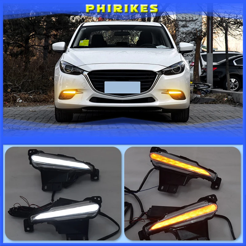 

2pcs DRL for Mazda 3 axela 2017 2018 12V LED car DRL Driving daytime running lights fog lamp with turn Signal style Relay