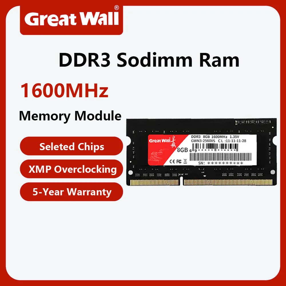

Great Wall Memoria DDR3 4GB 8GB Laptop Ram 1600MHz 1.35V 204pin Sodimm Notebook Memory Ram