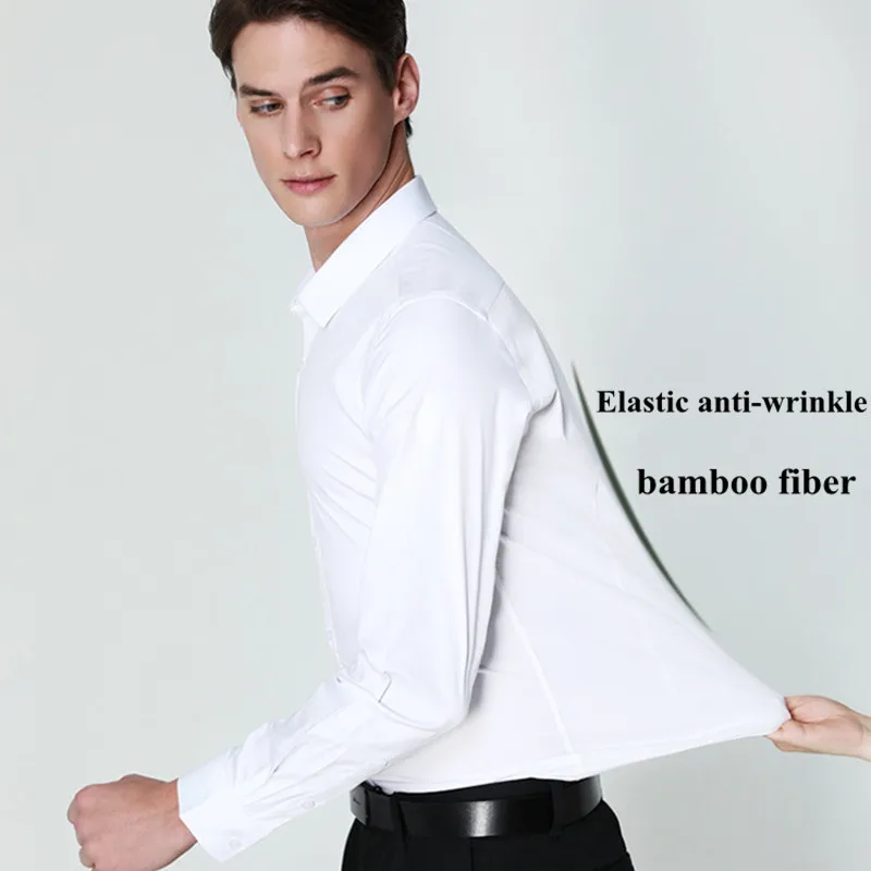 Bamboo Fiber Micro Elasticity Anti-Wrinkle Fabric Business Men Shirt Long Sleeve Office White Shirts for Men Long Sleeve 8XL