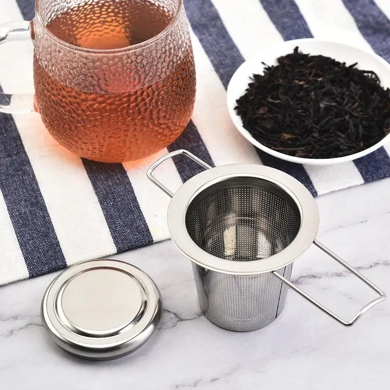 Infusor de Té de Malla de Acero Inoxidable con Tapa, Colador de Tazas Reutilizable, Filtro de Especias de Hojas Sueltas para Teteras, Tazas, para Infusión de Té y Café