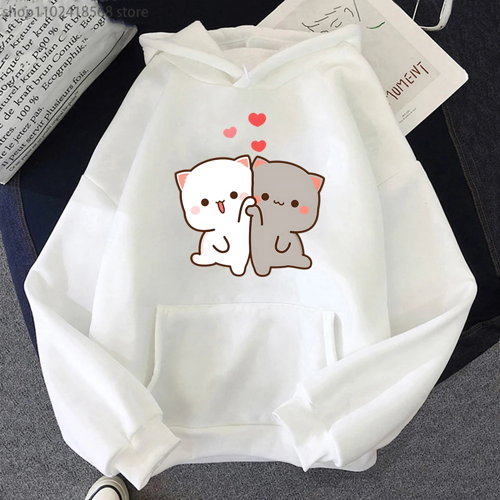 Mochi Peach And Goma Cute Cat Printed Hooded Men Women Hoodies Plus Size Sweatshirt Teen Pullover Unisex Autumn Warm Streetwear