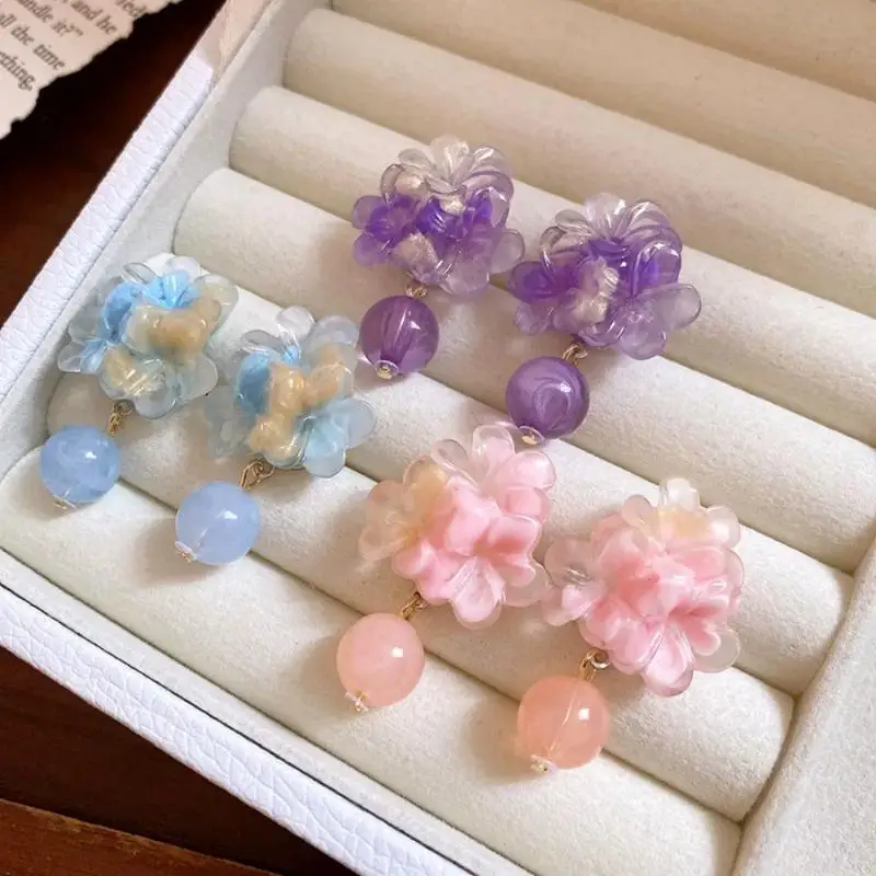 Resin Flower Tassel Drop Earrings Formal Occasion Suitable 1 Pair Elegant Ear Jewelry for Women Banquet Vacation