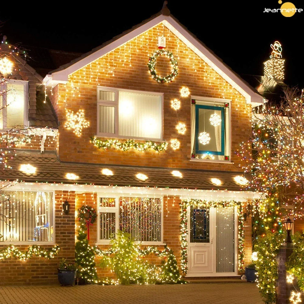 Imagem -04 - Solar Street Garland Luzes Decorações de Natal Enfeites de Jardim Outdoor Led Festoon Cortina Icicle