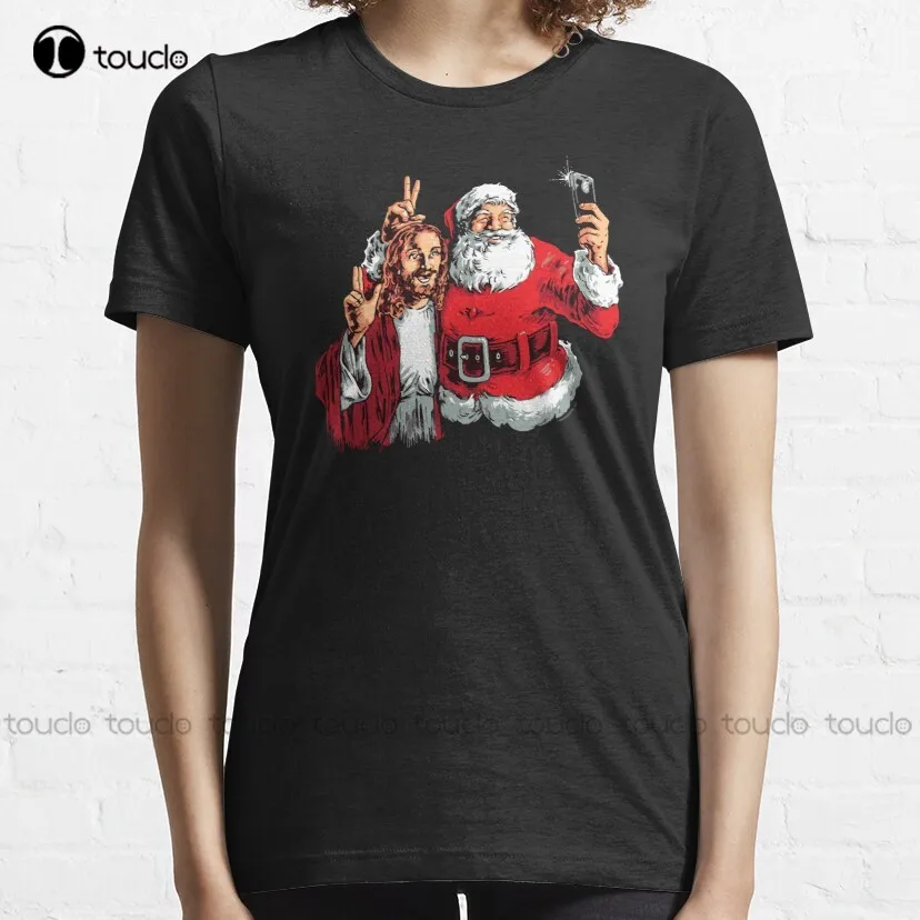 Jesus Santa Selfie T-Shirt Work Shirts Custom Aldult Teen Unisex Digital Printing Tee Shirt Xs-5Xl Fashion Funny