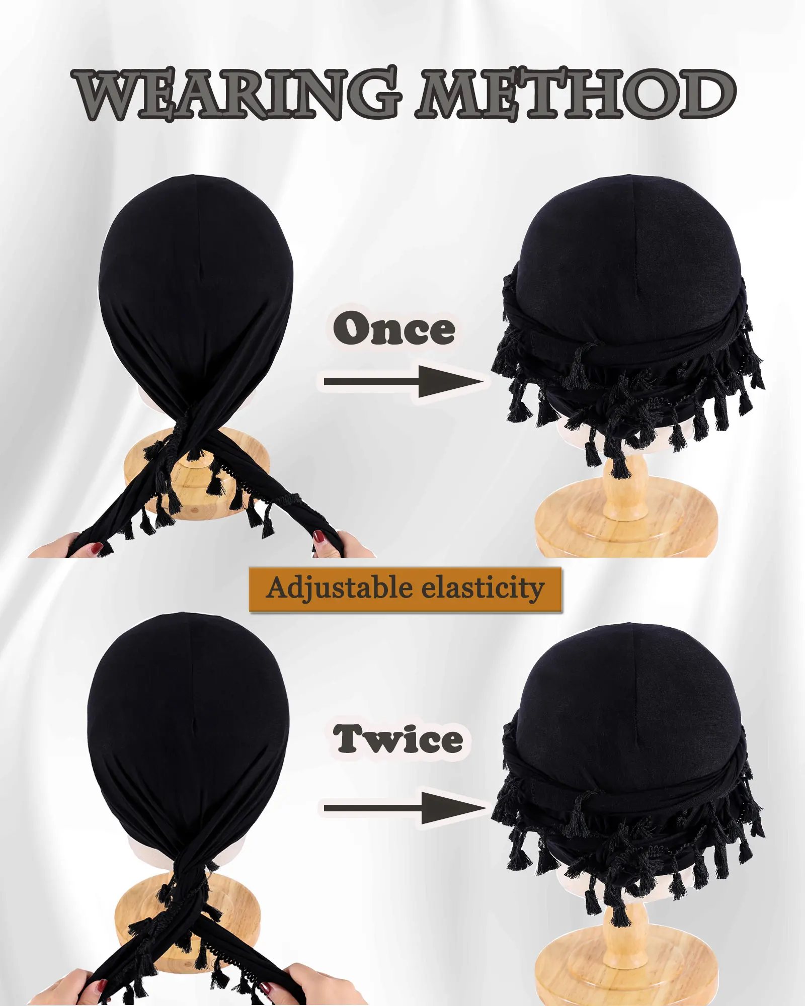 أغطية رأس عمامة ملتوية عتيقة للرجال، ربطة عنق عمامة من الساتان قابلة للتمدد لإغلاق رباط الشعر، وغسالة الآلة