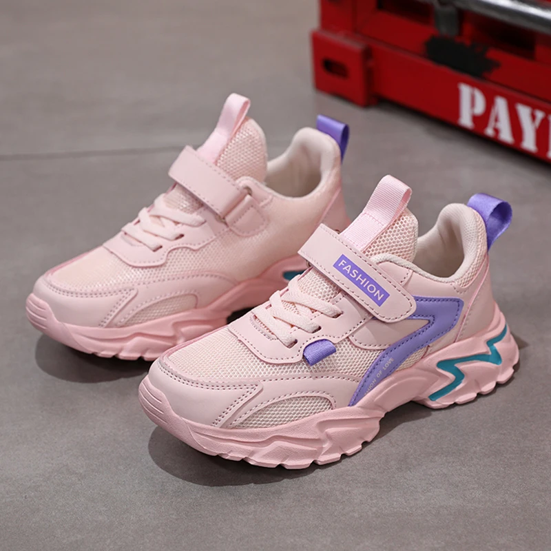 أحذية رياضية للفتيات أحذية رياضية للجري باللون الوردي قابلة للتنفس للأطفال مضادة للانزلاق أحذية رياضية مريحة للتنس والمشي بخطاف وحلقة #2