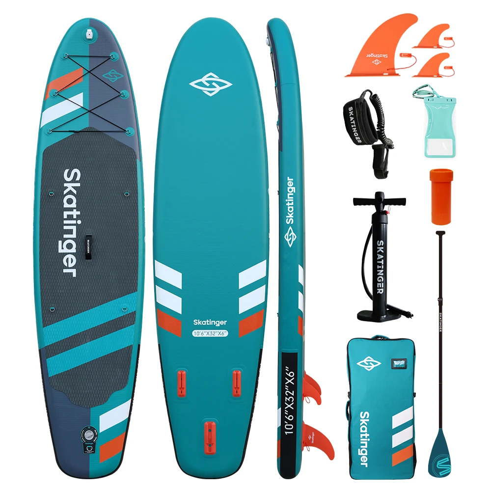SKATINGER Jade 10'6'' SUP board, 320x81x15 cm, allround model, complete set inclusief peddel, pomp, rugzak, leash, vin en accessoires