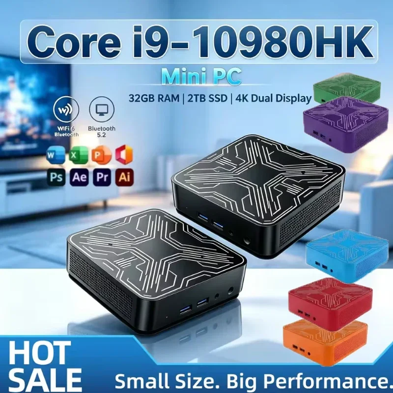 Mini PC 2026 Intel Core i9 10980HK 8C16T 5.3GHz 16GB  M.2 SSD Triple 4K UHD WiFi6 BT5.2 Silent Cooling Home Office