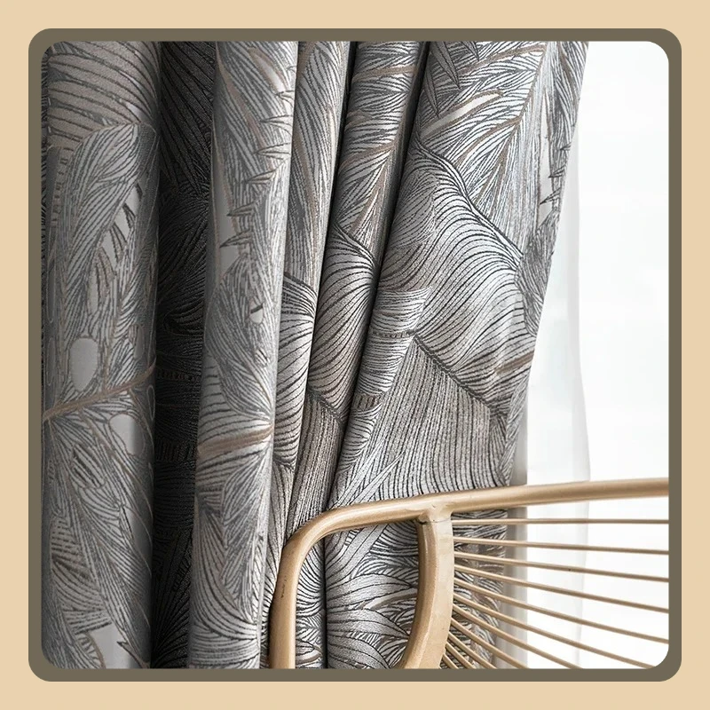 

Customized Luxury High-end Leaf Jacquard Window Curtains Living Room Dining Room Bedroom Blackout Floor to Ceiling Noble