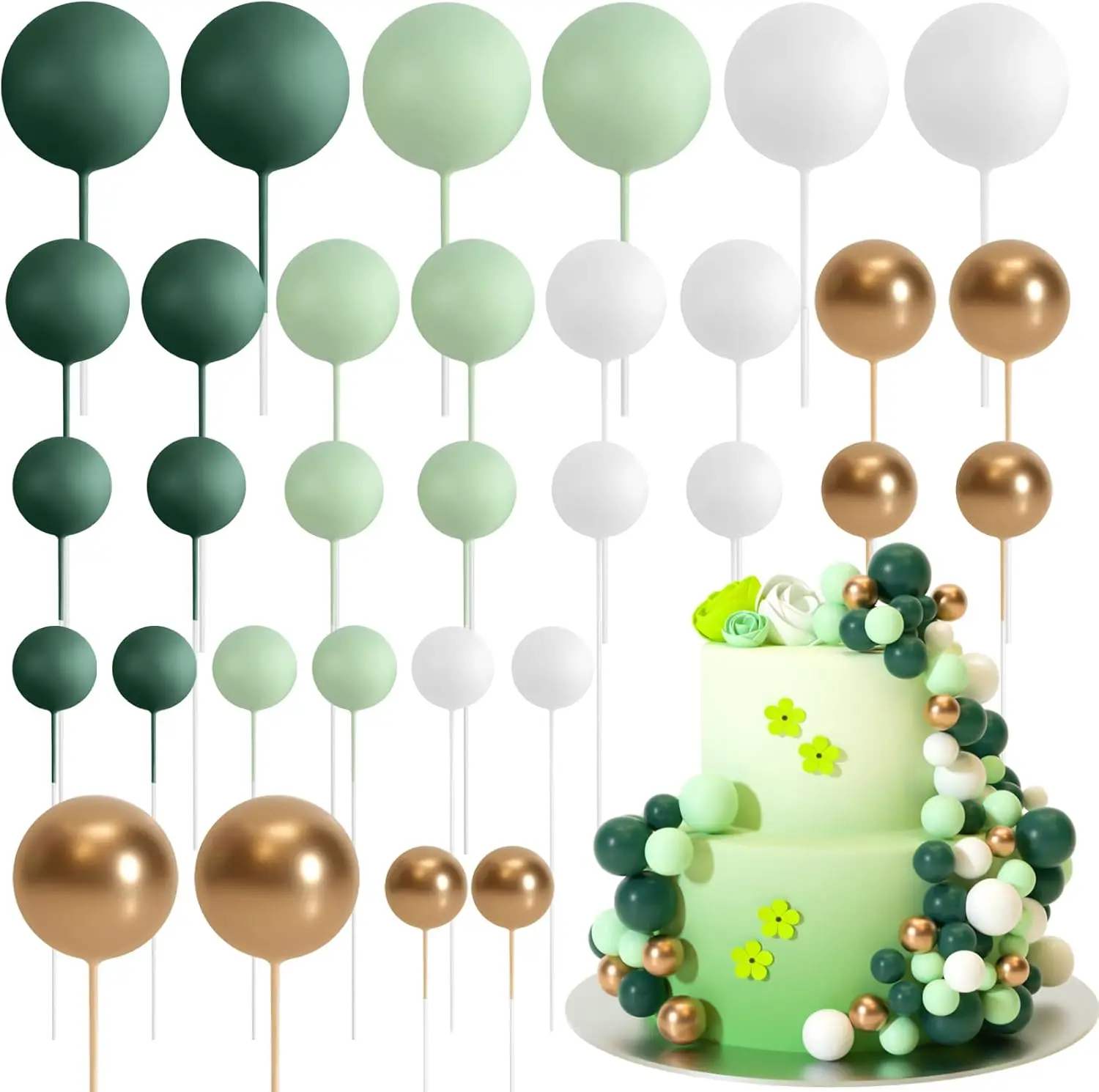 32 Stück Weihnachtskugel-Kuchenaufsatz, Dekorationen, Schaumstoffkugeln, Kuchenaufsatz, Kugeln, Kuchendekorationen für Hochzeit, Party, Geburtstag – Detail 32