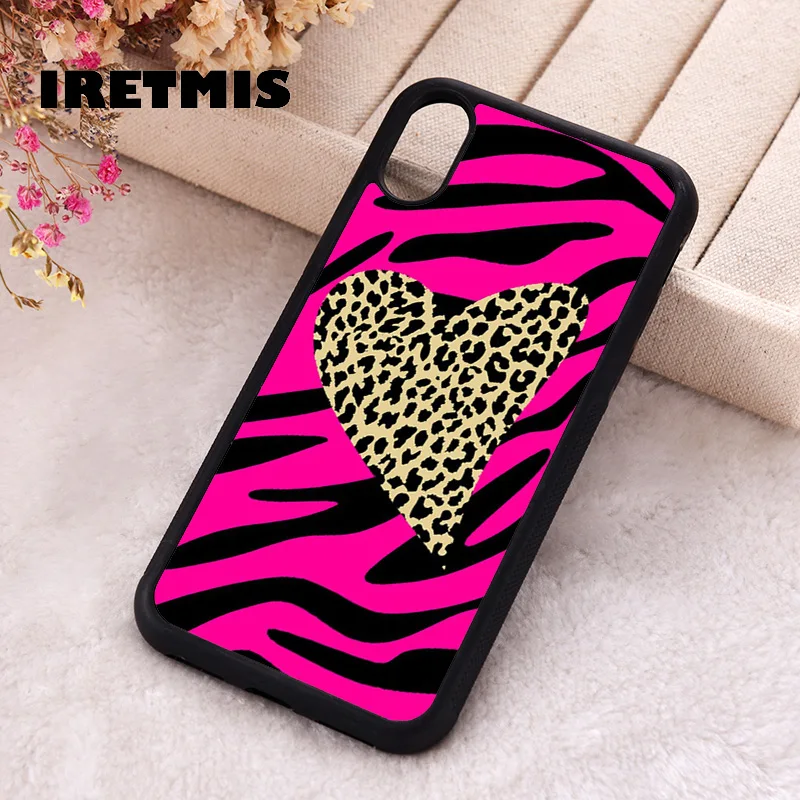 Iretmis 5 5S SE 2020 phone cover cases for iphone 6 6S 7 8 Plus X Xs Max XR 11 12 13 MINI 14 Pro Silicone Leopard Zebra Love