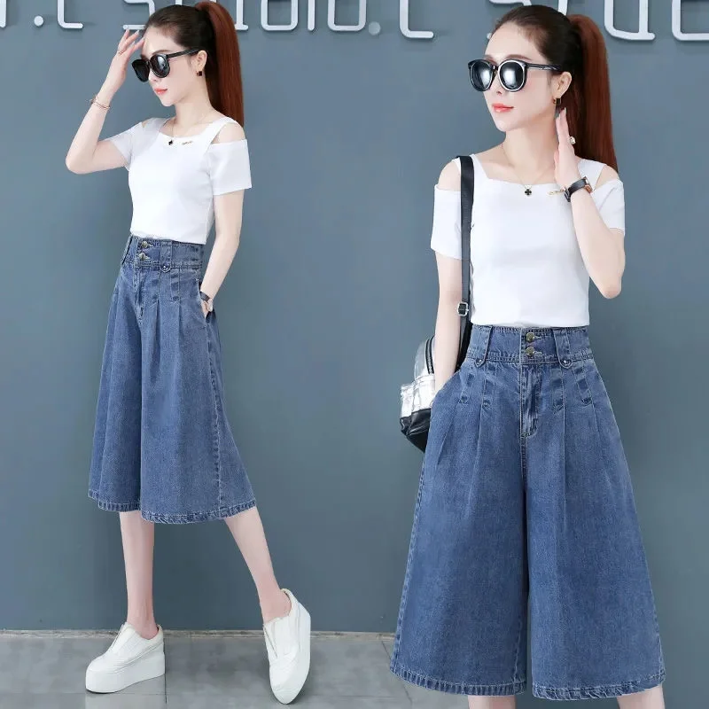 

Летние женские свободные широкие джинсовые брюки 2025 женские прямые джинсы Five Divide ретро женские короткие ковбойские брюки с высокой талией