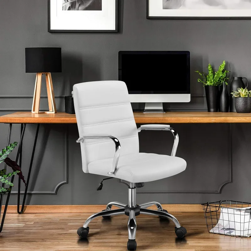 Office Desk Chair Mid-Back Computer Chair Height Adjustable Ergonomic Executive Chair w/Lumbar Support Comfy Thick Padde