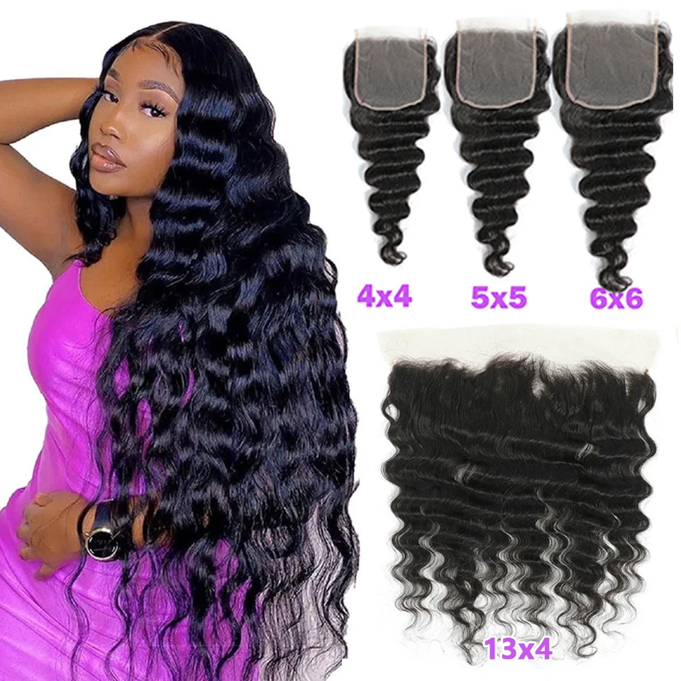 Loose Deep Wave Lace Frontal Loose Wave 13x4 Lace Frontal 4x4 5x5 6x6 Transparenter Lace Closure Echthaar mit vorgezupftem Haaransatz – Detail 4