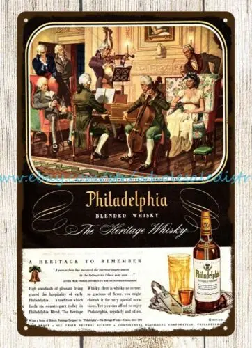 1947 Philadelphia Whiskey 1793 Musicale In Mayor Powel's Home metal tin sign