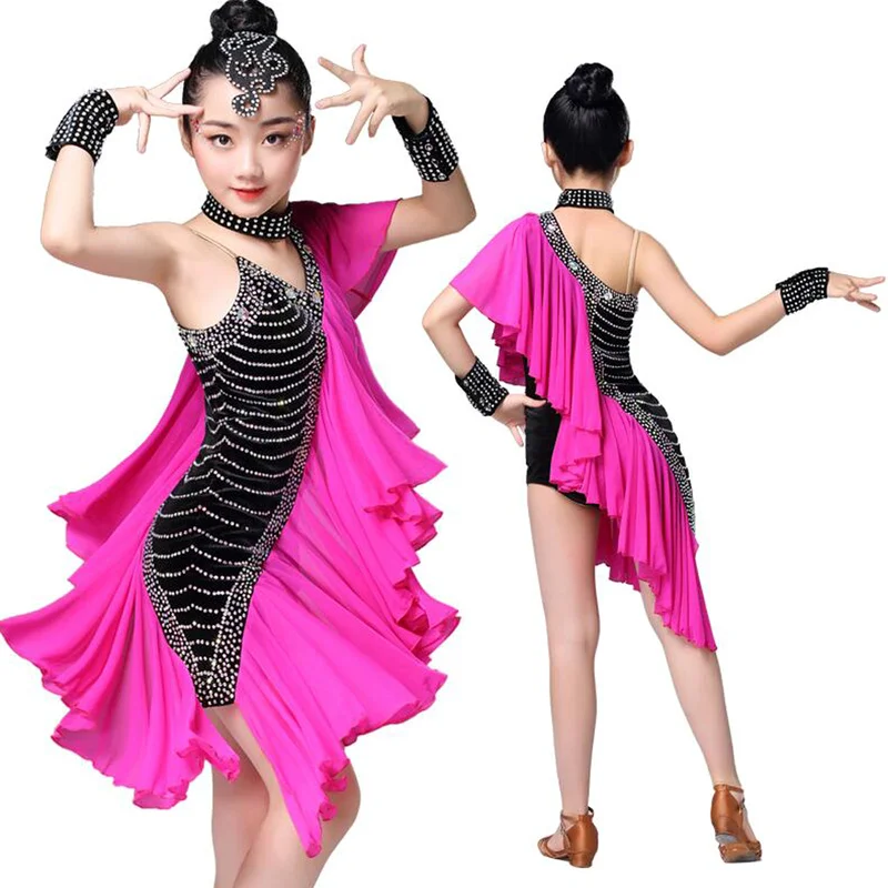 Vestido de baile de salón profesional para niña, ropa de Salsa latina, disfraz de competición, vestido de baile de lentejuelas, trajes de escenario para niño