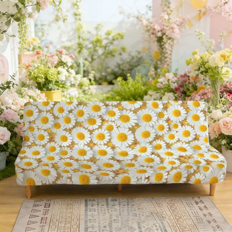 

Эластичный диван-кровать с принтом, чехол для дивана без подлокотников, белые ромашки с ярко-желтым цветочным узором в форме сердца
