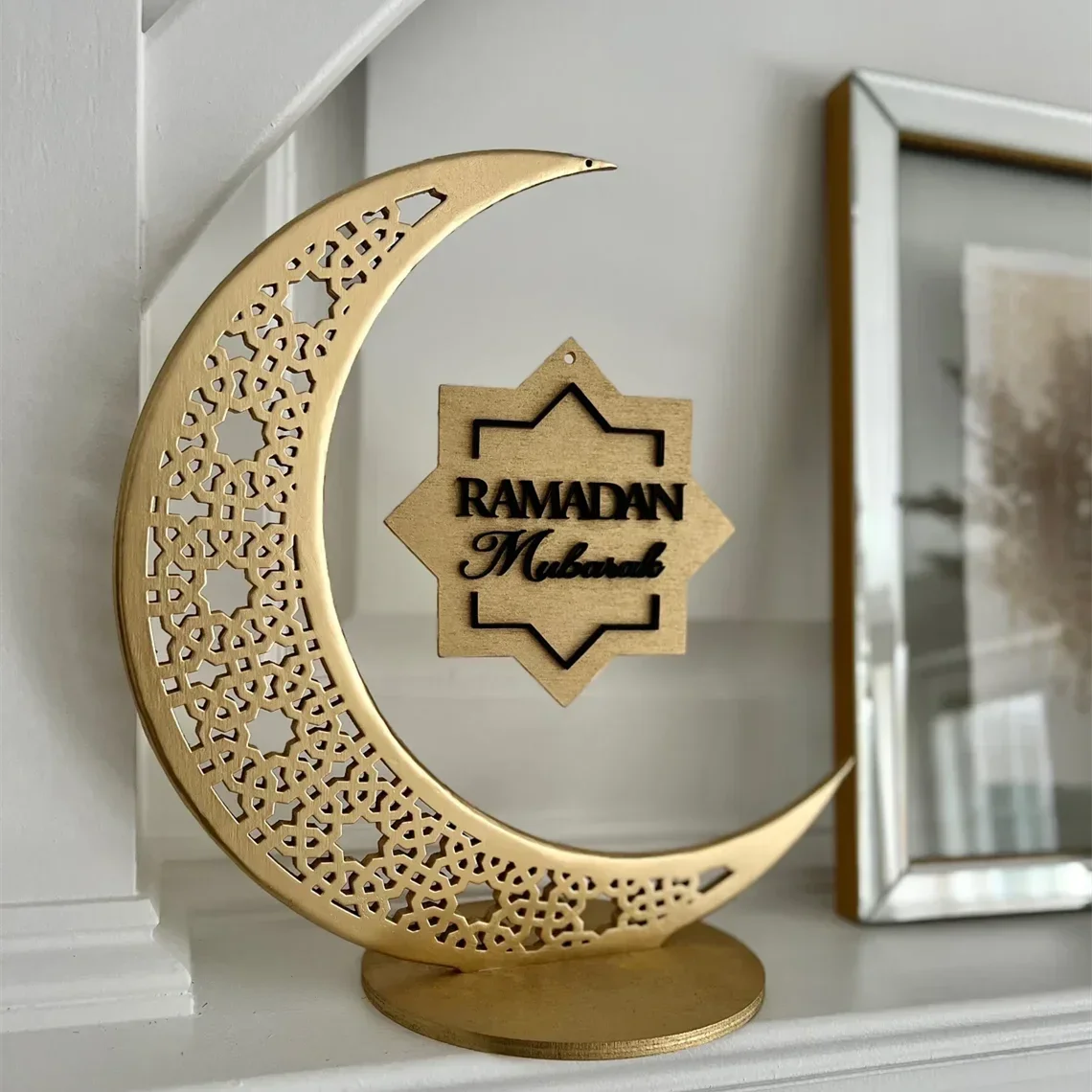 Islamic Decor Eid Gift Ramadan Table Decor Wooden Crescent Moon Ramadan Eid Moon