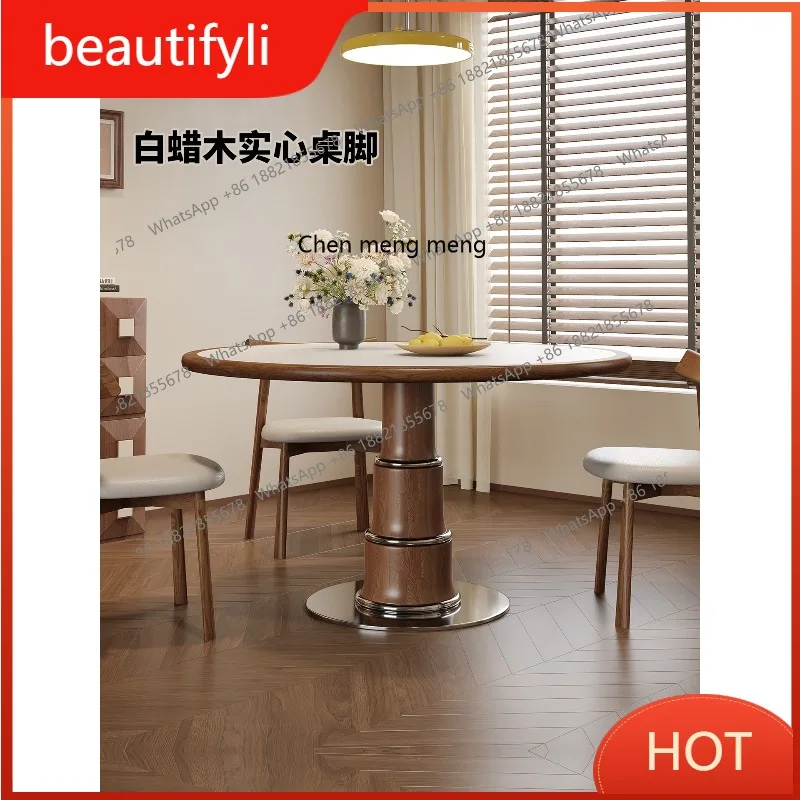 

A139 Round dining table, solid wood slate, retro-style dining chair combination, Bauhaus 1.4m round table, small apartment