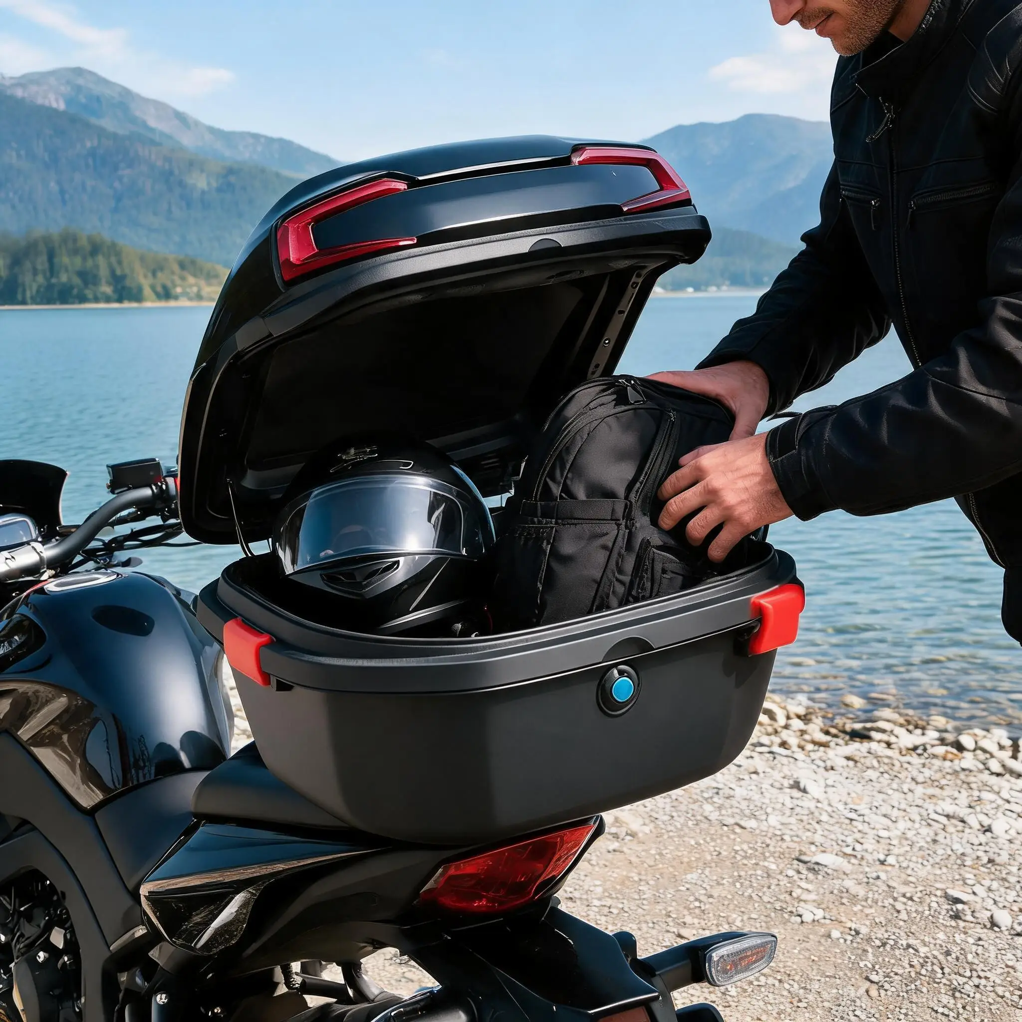 Image of 34L Motorrad-Topcase, Universelle Langlebige PP-Material Motorrad-Heckbox mit Schloss, Wasserdichte Abnehmbare Motorrad-Topbox, Passend für die Meisten Motorräder & Roller
