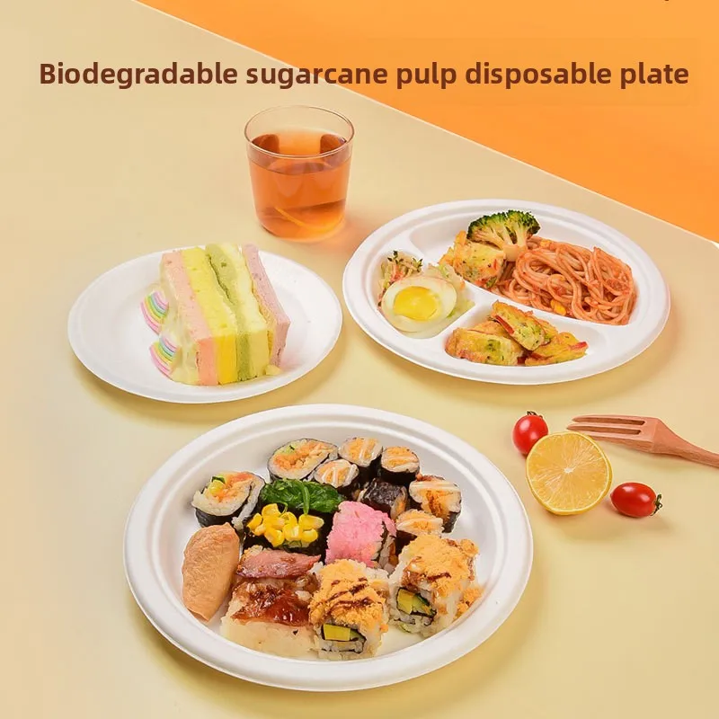 LMM Disposable Bowl Takeaway Packing Box Sugarcane Pulp Degradable Paper Tableware Round with Lid
