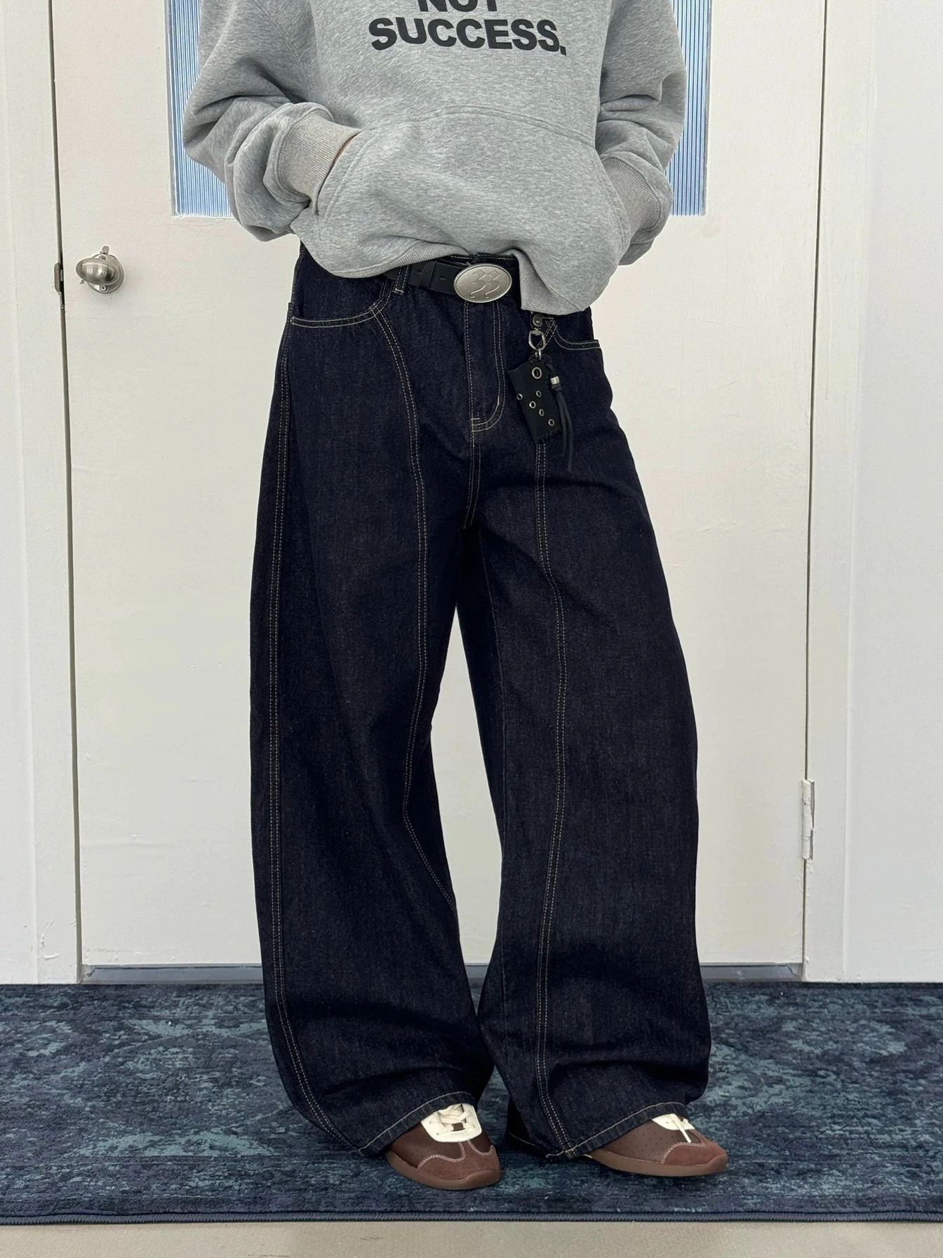 

Американские ретро-джинсы синего цвета с широкими штанинами, с высокой талией, свободного кроя, унисекс, повседневные, прямые, длинные брюки-дудочки